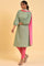 Green A-Line kurta, Slim Pants & Dupatta Set