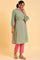 Green A-Line kurta, Slim Pants & Dupatta Set