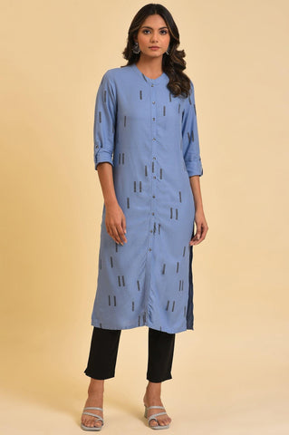 Blue Geometric Print Shirt kurta & Pants Set