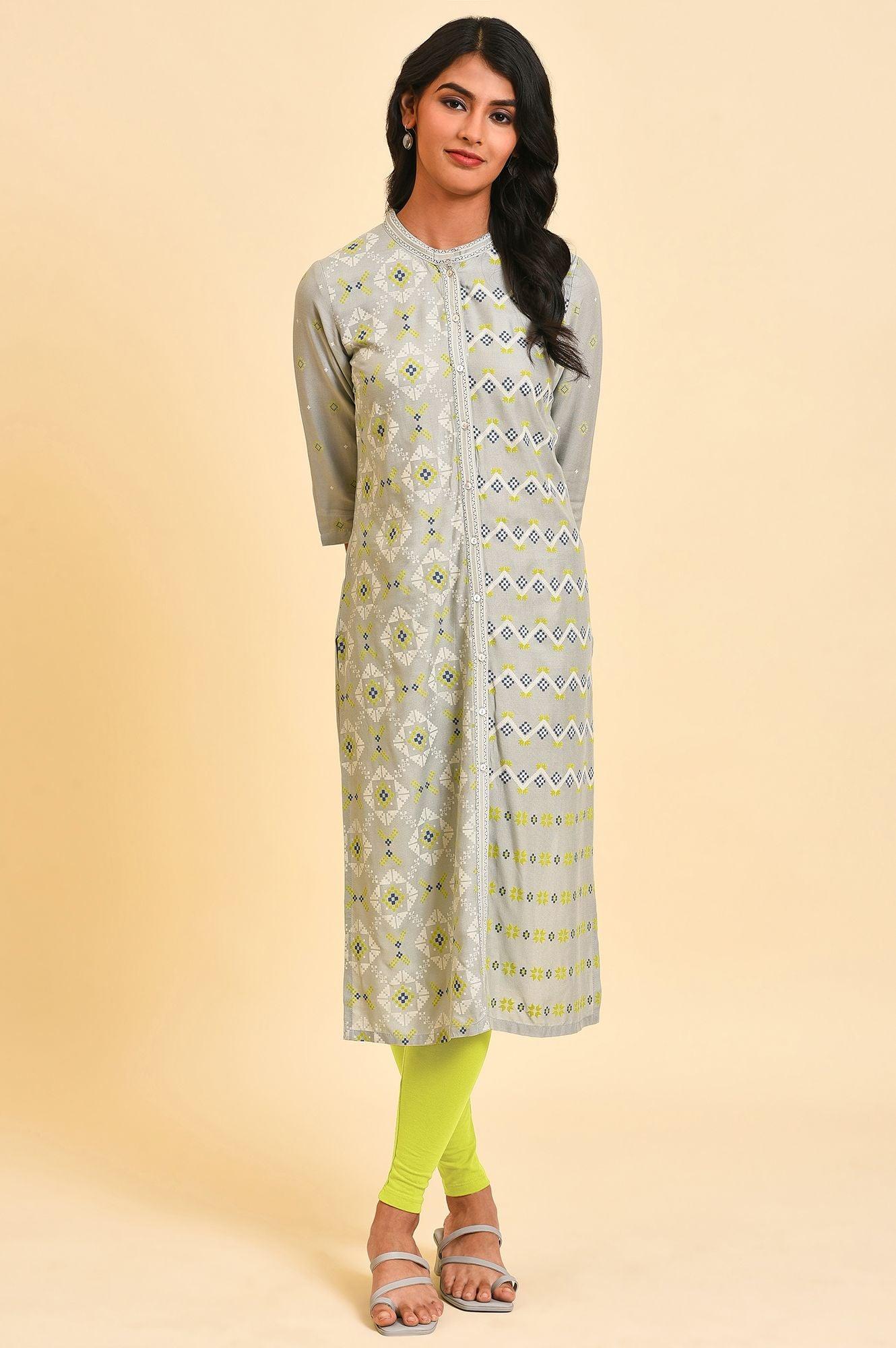 Grey Geometric Print kurta Set