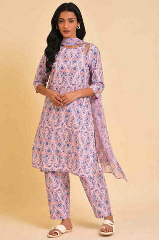 Pink Floral Printed kurta, Pants & Dupatta Set