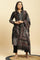 Black Paisley Yoke And Gold Zari Winter Kurta, Pants And Shawl Set