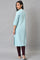 Blue Cotton Printed Straight kurta
