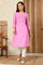 Pink Mirror Work Pure Cotton Straight Kurta