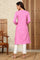 Pink Mirror Work Pure Cotton Straight Kurta