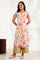 Cream Digital Foil Floral Printed Sequined Kota Straight Kurta