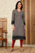 Black Geometric Printed Rayon A-Line Kurta With Metallic Embroidery On Neck