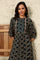 Black Geometric Printed Rayon Crepe A-Line Kurta With Metallic Embroidery On Yoke