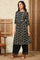 Black Geometric Printed Rayon Crepe A-Line Kurta With Metallic Embroidery On Yoke