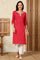 Red Striped Yarn-Dyed Embroidered Straight Cotton Kurta