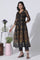 Black Floral Printed Flared Kota Kurta, Pants And Dupatta Set
