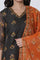 Black Floral Printed Flared Kota Kurta, Pants And Dupatta Set