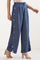 Blue Solid Wide Leg Denim Palazzo With Side Buttons