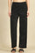 Black Solid Cotton Blend Straight Pants