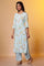 Blue Floral Printed Straight Kurta, Pants and Dupatta Set