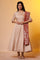 Biege Embellished Anarkali Kurta, Tights and Dupatta Set