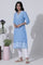 Blue Schiffli Kurta With Overlapping Neckline