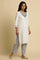 White Cotton Kurta With Embroidered Neck