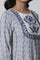 White Flared Kurta With Blue Prints