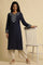 Blue Thread Embroidered Straight Kurta