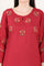 Maroon Thread Embroidered Yoke Textured Dobby Straight Kurta