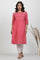 Pink Textured Cotton Embroidered Kurta