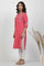 Pink Textured Cotton Embroidered Kurta