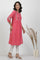 Pink Textured Cotton Embroidered Kurta