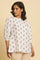 White Printed Top Wit Lace And Puffed Sleeves