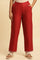 Red Cotton Flax Straight Pants With Embroidery