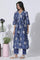 Deep Blue Gathered Tie-Dye Floral Printed Kurta