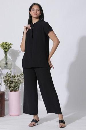 Black Short Sleeves Top And Trouser Co-Ord Set