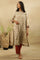 Cream Multicoloured Block Printed Pleated Kurta