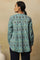 Aqua Blue Block Print Top With Gathered Sleeves