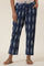 Blue Block Print Indigo Straight Pants