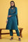 Blue Solid Zari Straight Kurta & Straight pant with Shawl Set
