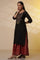 Black Zari Embroidered Straight Kurta, Red Printed Skirt and Dupatta Set