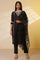 Black Shantung Embroidered Straight Kurta, Pants with Dupatta Set