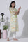 White Floral Printed Cotton Kurta, Pants With Dupatta Set