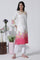 White & Pink Ombre Floral Printed Cotton Kurta, Straight Pants And Kota Dupatta