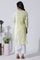 White & Green Checker Cotton Kurta, Pants With Dupatta Set