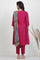 Pink Embroidered Shantung Kurta, Pants And Printed Dupatta Set