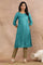 Teal Embellished Kurta And Golden Pants Set