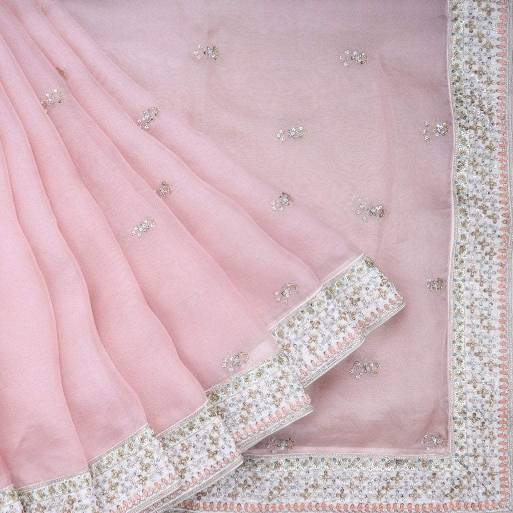 Smoothing Baby Pink Organza Saree With Sequence Work – Kaleendi