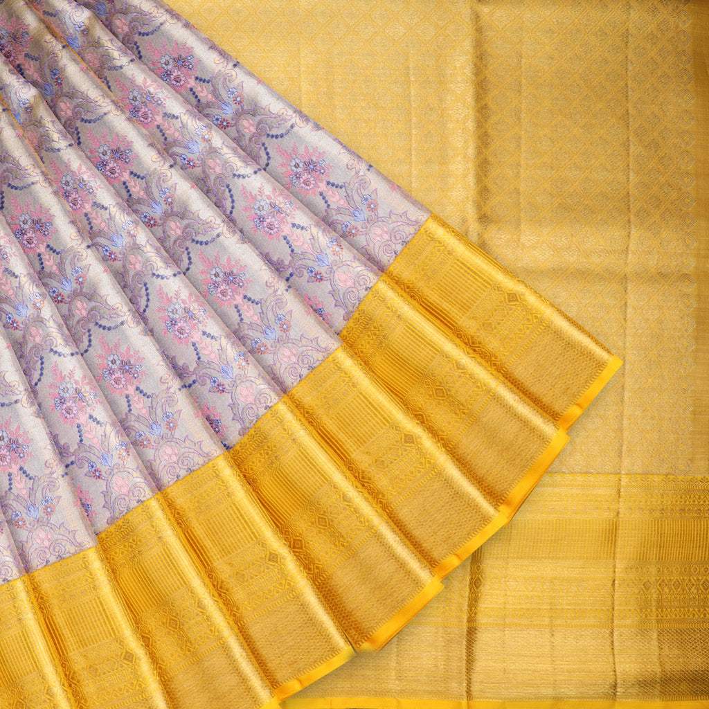 Silver Tissue Kanjivaram Silk Saree With Floral Jaal Design