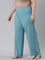 Women Solid Dark Mint Mid Rise Ribbed Palazzos