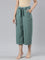 Women Solid Ocean Green Linen Mid Rise Culottes