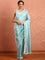 Blue Jimmy satin tissue saree work pearls & sequins embroidery with ready made blouse