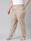 Women Solid Beige Mid Rise Linen Ikat Pencil Pants