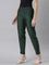 Women Bottle Green Solid Mid Rise Metallic Pants